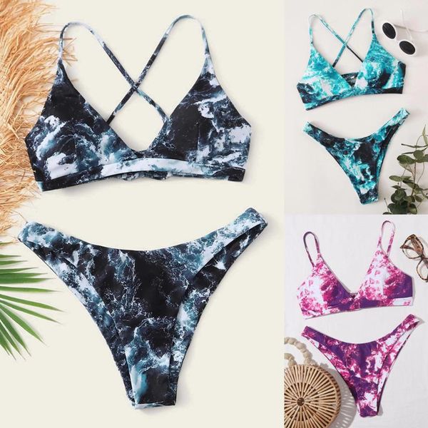 

women's swimwear swimming suit 2021 women gradient print bikini two piece push-up swimsuit bathing, White;black