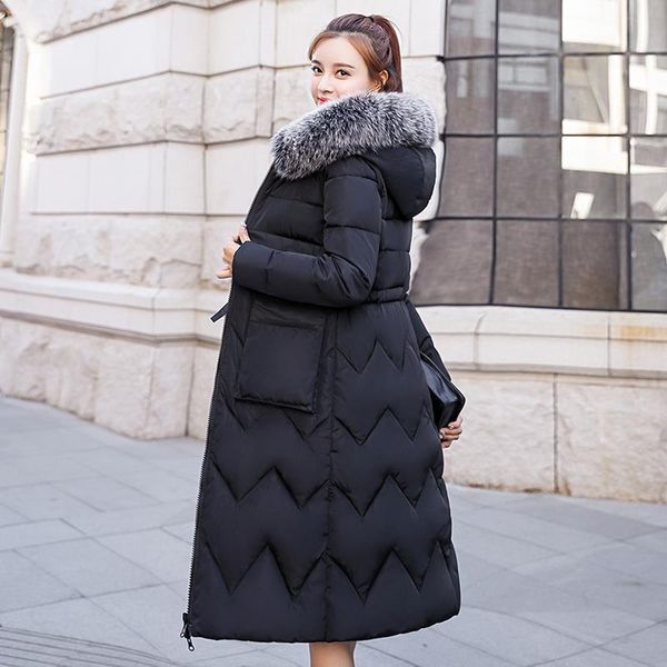 

2019 женщины winter coat женщины обе стороны могут носить куртки с капюшоном длинные parka меховой воротник проложенный толстые тонкий куртк, Black