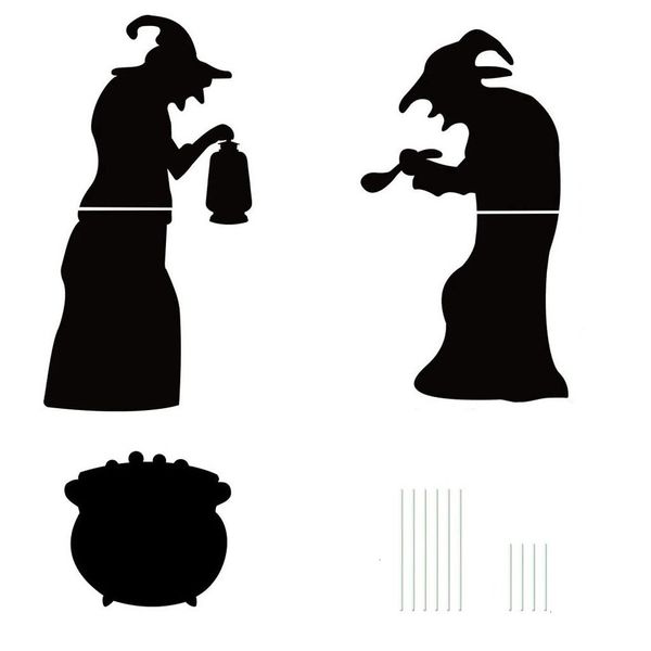 

2 witches black cauldron silhouette halloween yard signs with plastic piles delicate festive fashionable and stylish design