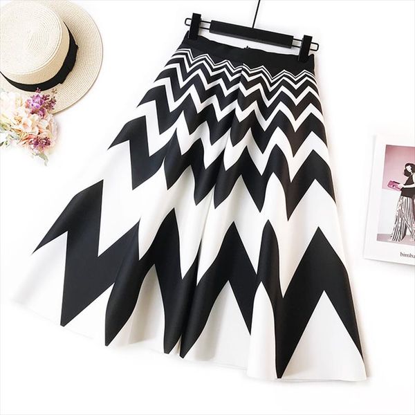 

2020 new arrival autumn and winter stripe ladies skirts european hepburn style vintage skirt elegant midi skirt ing, Black