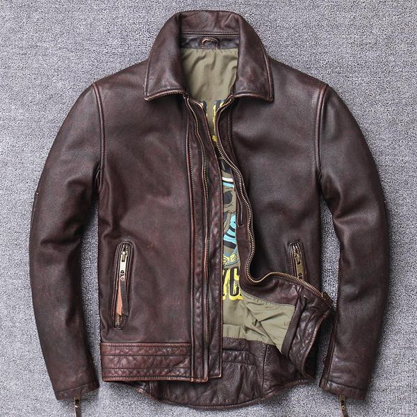 

2020 spring autumn 100% natural genuine leather jacket men real cow leather coat male streetwear moto biker bomber jackets 1934, Black