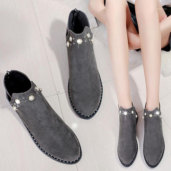 

style autumn/winter new boots women's pearl size women's ankle boots casual thermal1, Black