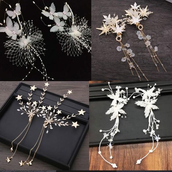 

2pcs long side hair clip women lady girls exquisite gold star butterfly hairpin hair accessories decorations bride jewelry, Golden;silver