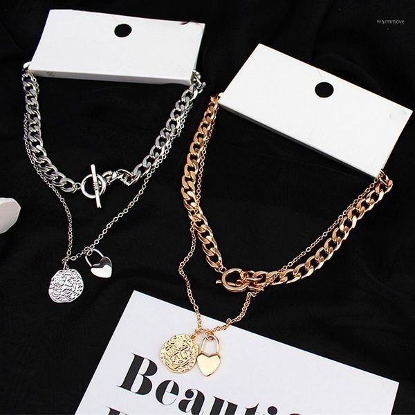 

Fashion Multi Layer Choker Pendant Necklaces For Women Men Gold Metal Carved Coin Heart Chains Punk Female Necklace Jewelry Gift1, Silver