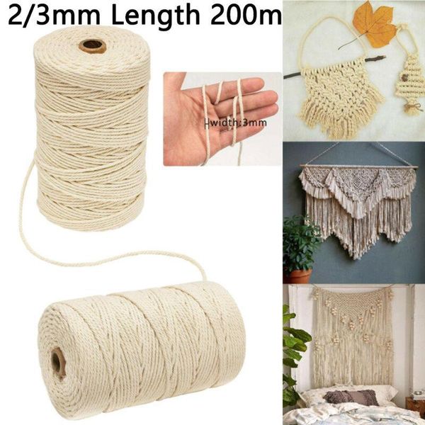 

200m natural beige cotton twisted cord craft macrame artisan string 3/2mm cotton yarn make macrame plant hangers1, Black;white