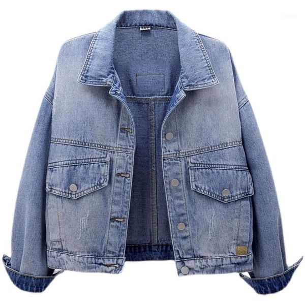 

2021 spring autumn new vintage denim jacket women harajuku short long sleeve pocket blue jeans coat loose ladies clothes g7021, Black;brown