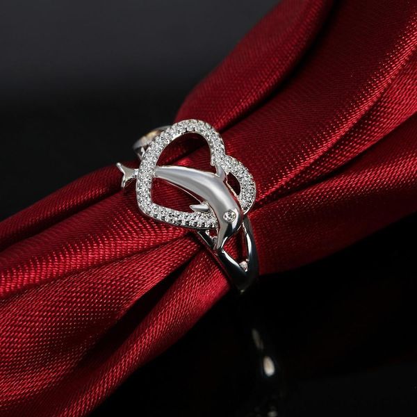 

beautiful love heart dolphin silver ring leaf cute noble pretty fashion wedding silver color women lady ring jewelry r708 h bbysqy