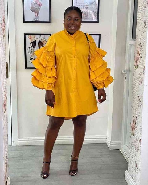 

womens long sleeve lapel single breasted fashion casual cake sleeve loose large shirt dress, Black;gray