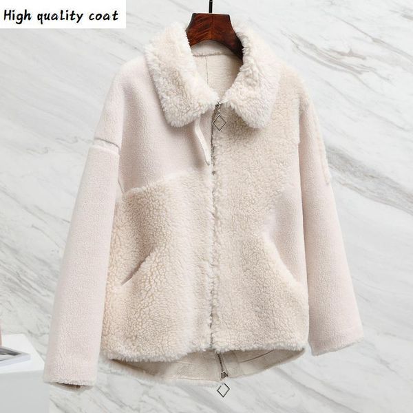 

fur real coat wool jacket autumn winter coat women clothes 2020 korean vintage sheep shearling fur women abrigo mujer t34541, Black