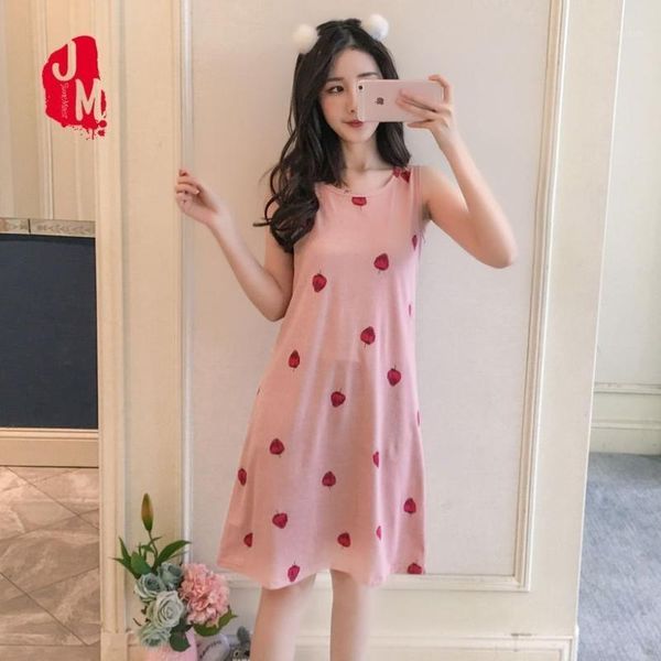 

nightdress women cotton summer sleepwear women cotton sleeveless nightwear o-neck nightgown large size home dress sleep 3xl1, Black;red