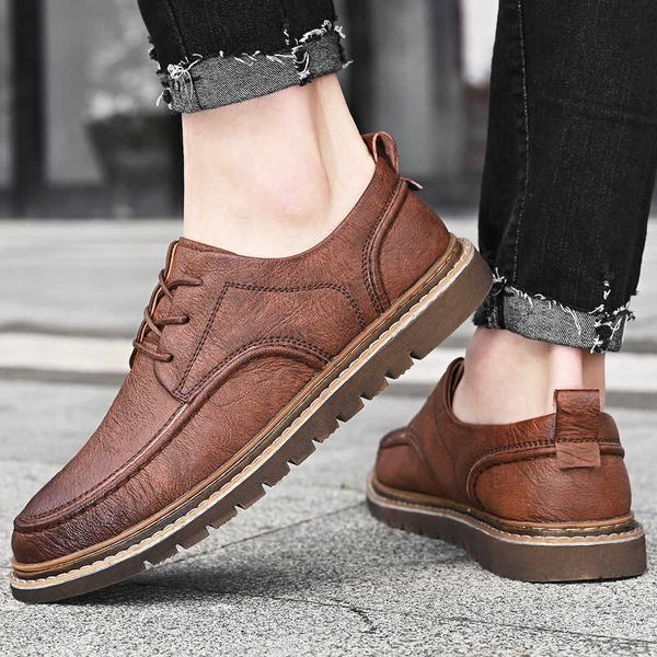

leather shoes men's formal dress business leisure low new british small leather shoes daily work light fashion men's shoes, Black