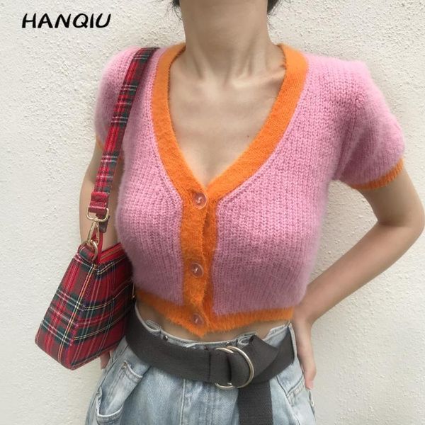 

2020 korean sweet crop cardigan women knitted sweater v neck cropped sweater streetwear kawaii pink crop sweaters fashion1, White