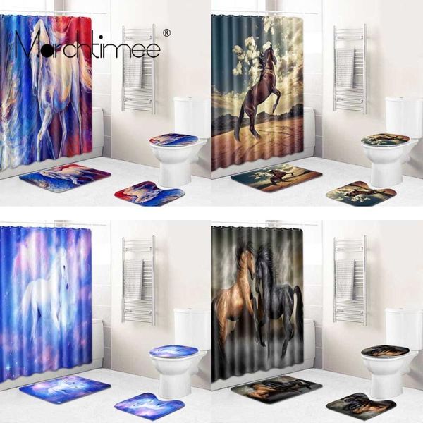 

vintage west cowboy horses shower curtain waterproof fabric polyester shower curtains retro bathroom curtain toilet mat kit1