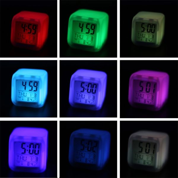 

colorful alarm clock discoloration square white led table glow in the dark originality silence electronic woman man desk clocks 6 5gs k2