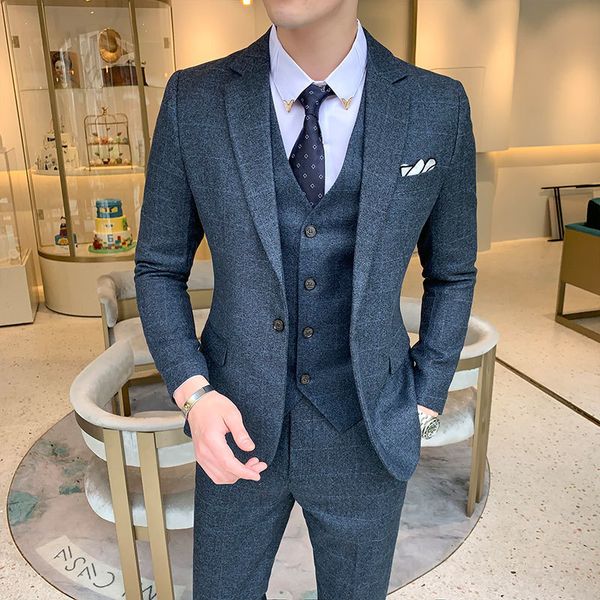 

slim design men's plaid 3 piece set ( jacket + pant + vest ) wedding party mens suits blazer asia size s-5xl t200303, White;black