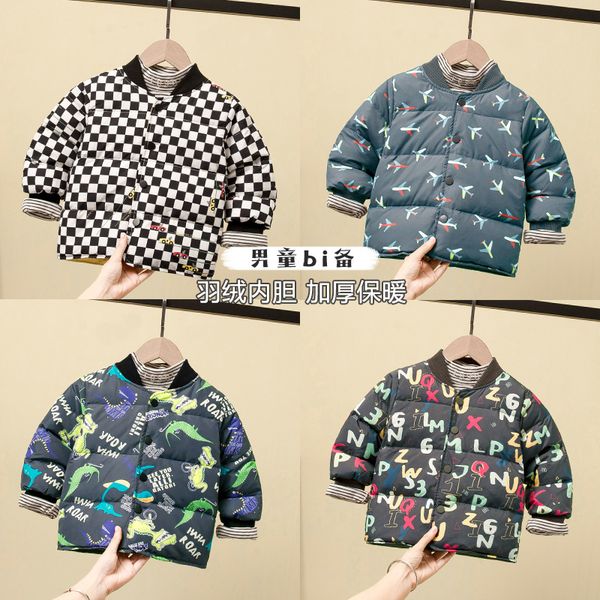 

boys' autumn and winter thickened children's new foreign style korean baby light white duck down warm inner jacket, Blue;gray