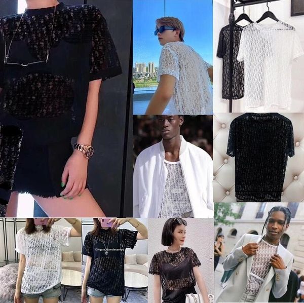 

womens t shirt hollow out party wear mens casual woman streetwear hip hop lace sheer summer clothes ladies shirts designer letter, White