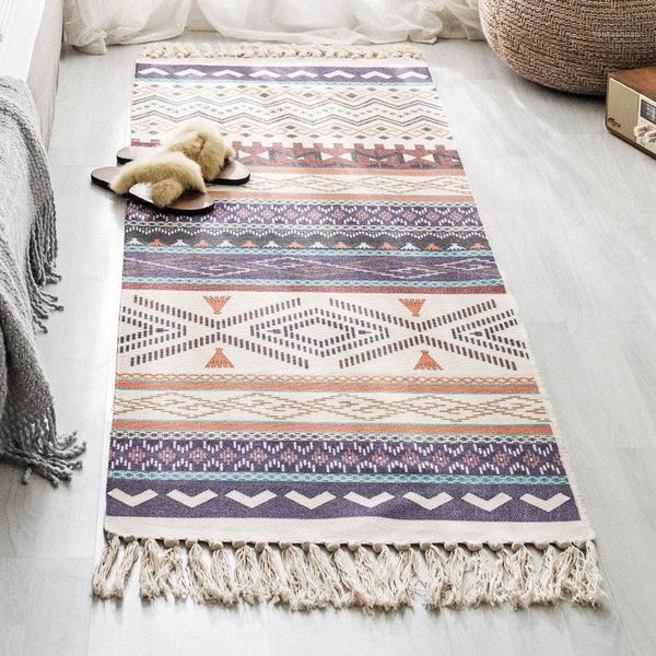 

bohemian simple tassel cotton linen area rug carpet for living room bedroom bedside floor mat retro geometric long carpets rugs1