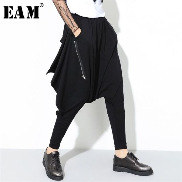 

[eam] spring fashion new loose casual high elastic waist black harem pants women's trouser all-match yc79501 201228, Black;white