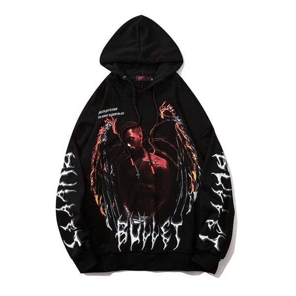 

американский популярный логотип print hoodie для мужчин hoodie street свободный с длинным рукавом, Black