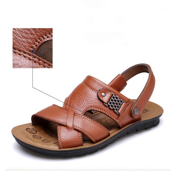 

men's sandals summer british fashion man genuine leather beach shoes men massage non-slip big slippers flats1, Black