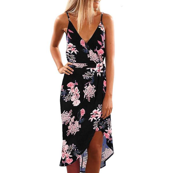 

38 summer dress v neck strap floral print split beach sundress casual dress tide casual daily wear beach dress, Black;gray