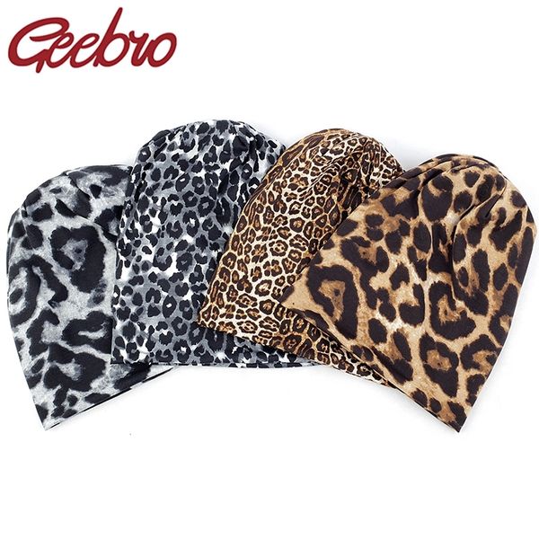 

geebro winter hats for womens men leopard soft cotton polyester slouch beanies hats hip hop hats and caps accessories y201024, Blue;gray
