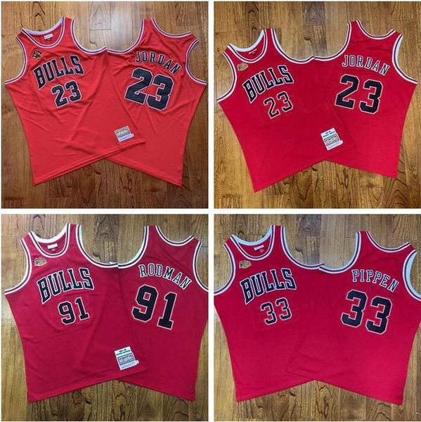 

men's basketball chicago bulls 23 michael jd 91 rodman 33 pippen red 1997-98 hardwoods classics retro jersey, Black;red