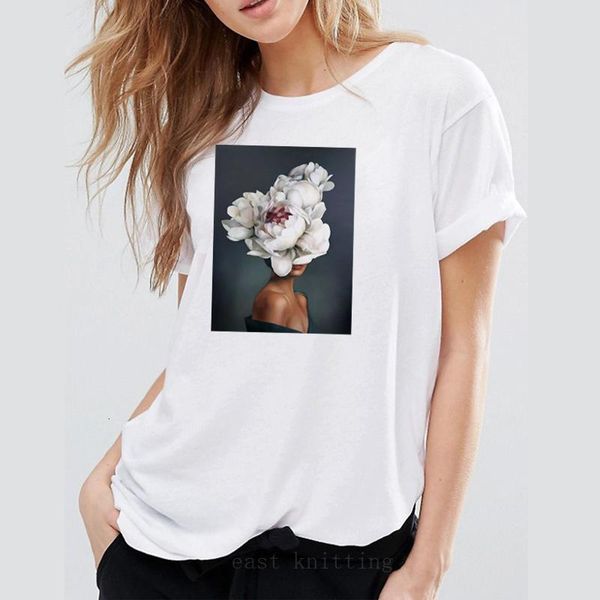 

summer new fashion t shirt women harajuku short sleeve t-shirt cute flower tshirt cartoon tees female t-shirts, White