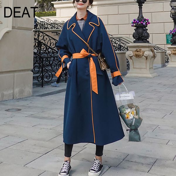 

deat] 2020 new autumn fashion women trench coat striped hit color full sleeve lapel collar elegant casual loose with belt tx496 1028, Tan;black