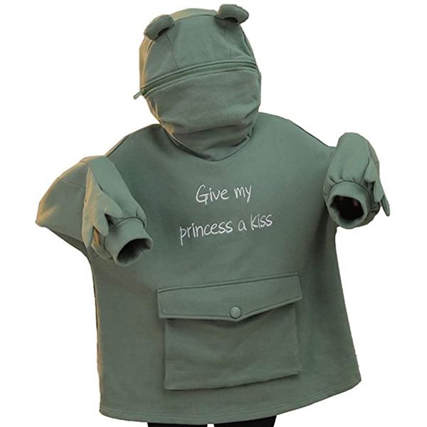 

three-dimensional sweatershirt zipper letter print pullover creative hoodies kawaii pocket frogs stitching cute a25 design xdojk