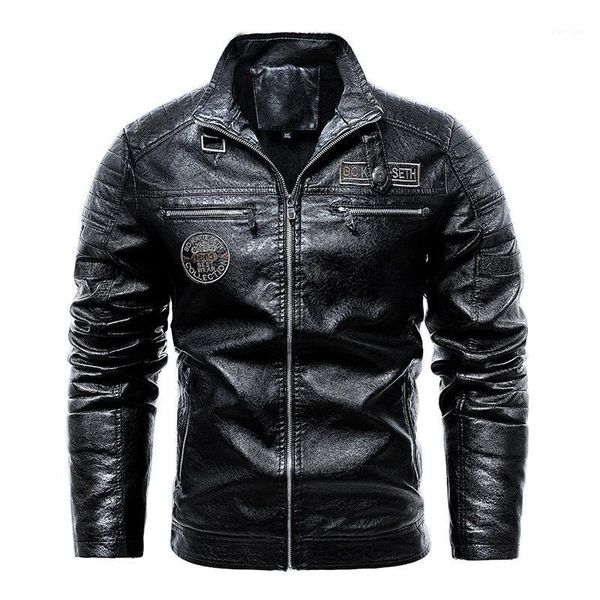 

new leather jackets men fleece motorcycle biker pu leahter jacket male stand collar casual windbreaker ropa de hombre slim coat1, Black