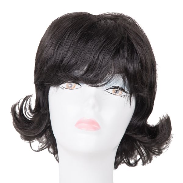 

costume accessories fei-show synthetic heat resistance fiber short black wavy wigs inclined bangs daytime hair women female tail warp hairpi, Silver