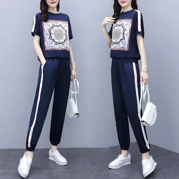 

ocihh 2020 new chic casual fashion pants sweatshirt sportswear short-sleeved suit pants two-piece sweatshirt for women summer tzwex, Gray