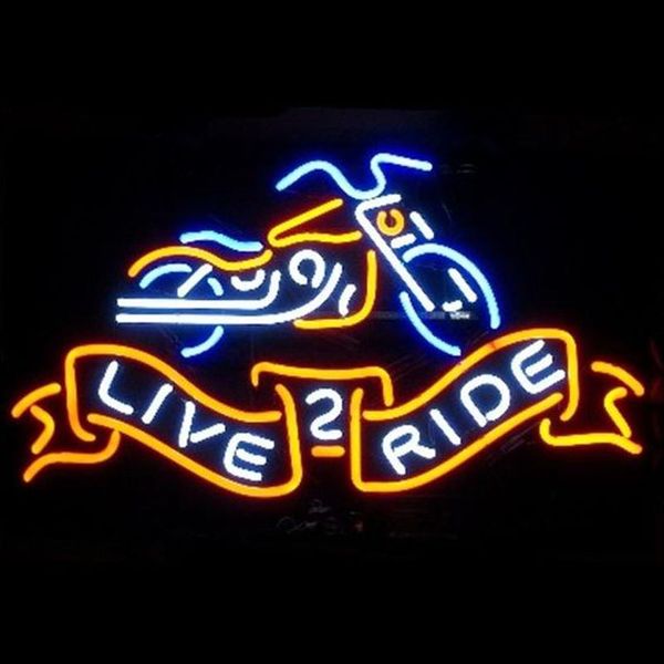 

neon sign for motorcycle live 2 ride glass tube beer garage club art lamps resterant light advertise custom impact attract light