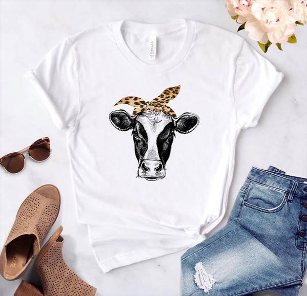 

leopard cow bandana print women tshirt cotton casual funny t shirt gift 90s lady yong girl drop ship pm 9876, White