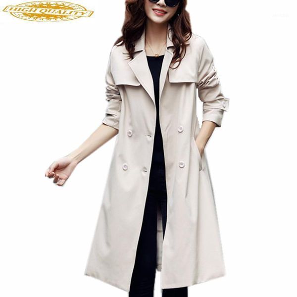 

2020 women's spring autumn coat tunique longue windbreaker for women double breasted trench coat para as mulheres wxf1161, Tan;black