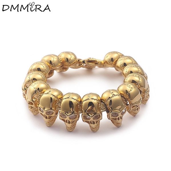

high quatity fashion punk cool men's skeleton chain bracelet gold stainless steel many retro skull crystal bracelets jewelry 200928, Black