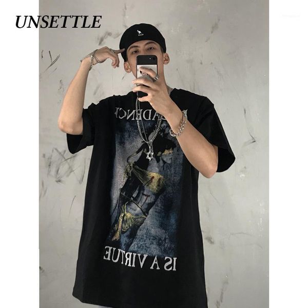 

unsettle 2020ss harajuku t shirt summer men/women hip hop print gothic punk fashion streetwear t-shirts short sleeve tee 1, White;black