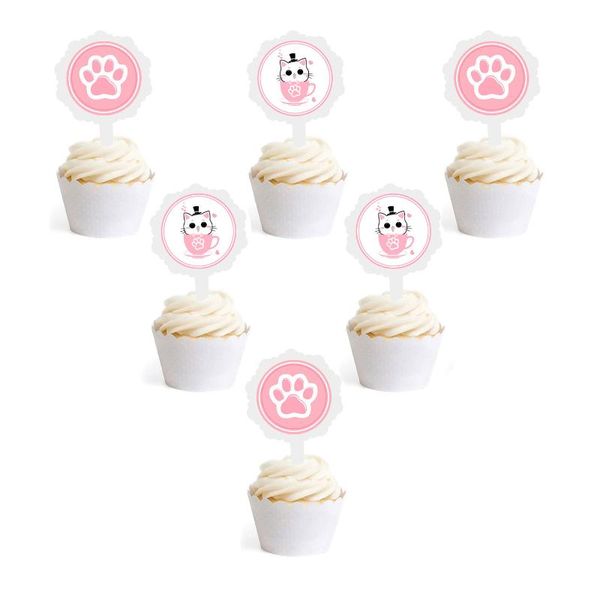 

6pcs diy cartoon teacup dog cat cake stick decor ice-cream cupcake ers picks kids birthday party christmas dessert decor