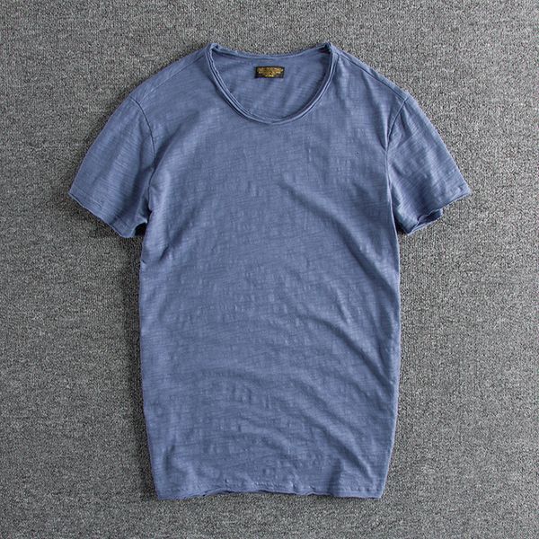 

2021 new simple vintage washed slub cotton comfortable round neck men's short-sleeved t-shirt bottoming shirt harajuku short shirts cqb, White;black