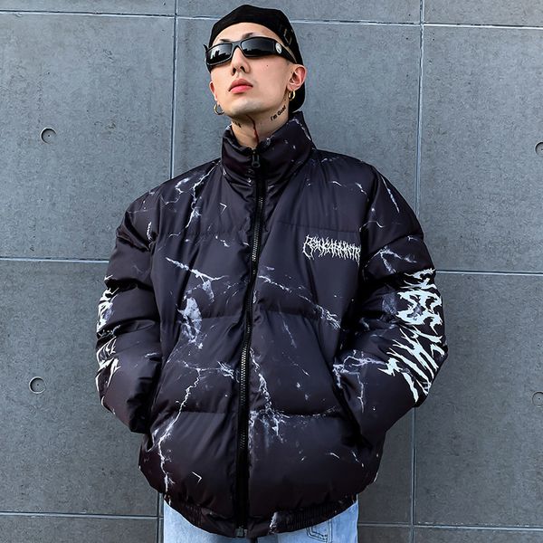 

hipster down jacket cartoon bear print parka harajuku streetwear windbreaker winter coat men clothes 201118, Black