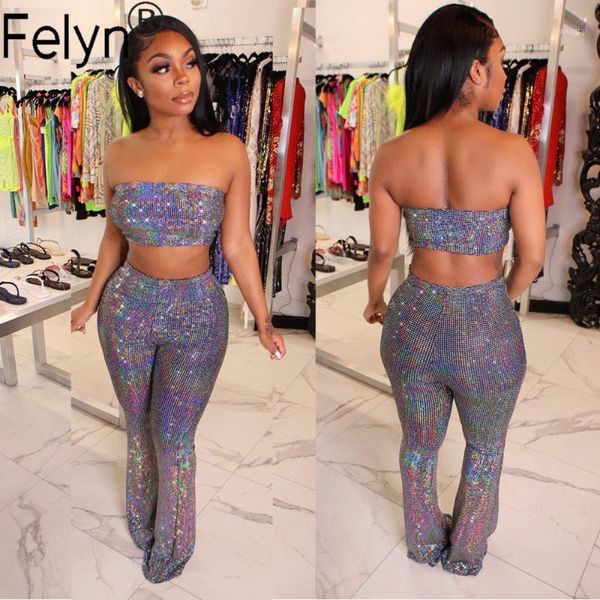 

felyn 2020 ins internet celebrity famous 2 pieces jumpsuits sparkly sequins off shoulder night club rompers bb88081, Black;white