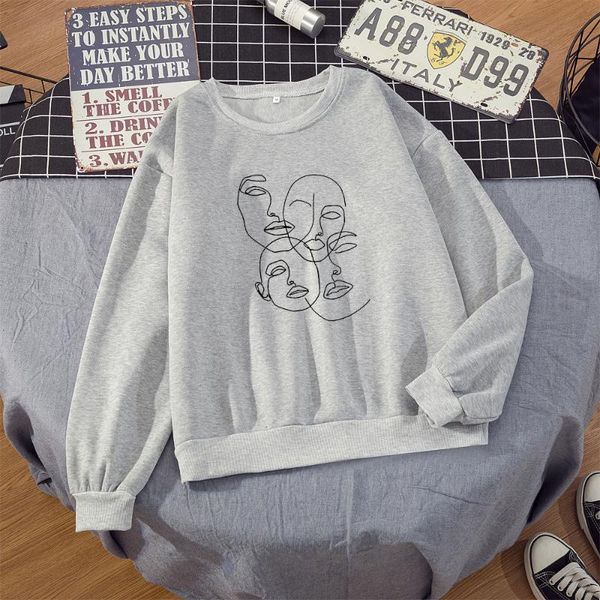 

2020 kpop fashion line art crewneck sweatshirt women aesthetic 90s jumper tumblr oversized pullover hoodie vintage streetwear, Black