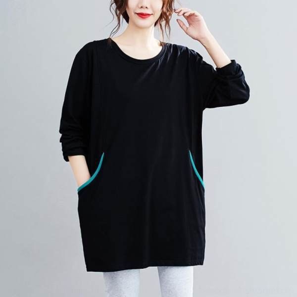 

yllsb autumn cotton long women's large sleeve t-shirt t-shirt loose 6535 cover belly show thin mid long clothes nxk6y, White