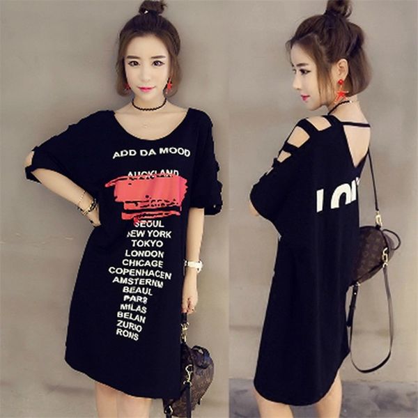 

leaky back women's fat mm summer loose medium lengthshoulder short sleeve looks dress dresst-shirt dress thincareful machine t-shirt hi, White