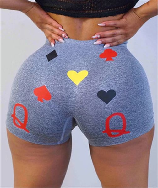 

ladies poker printing shorts fashion trend high waist yoga short pants designer female elastic waist slim casual skinny shorts, White;black