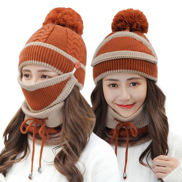 

3pcs/set frauen gestrickte mÃ¼tze schal kappen hals wÃ¤rmer 2020 winter hut fÃ¼r damen mÃ¤dchen skullies beanies warme fleece kappen, Blue;gray