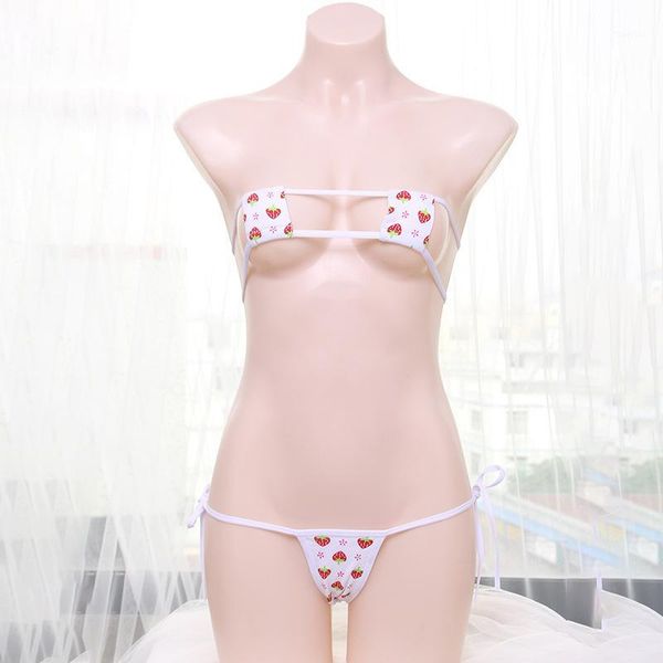 

erotic sets lingerie classic kawaii strawberry print mini square cup bikini toy cosplay costumes cotton bra1, Red;black