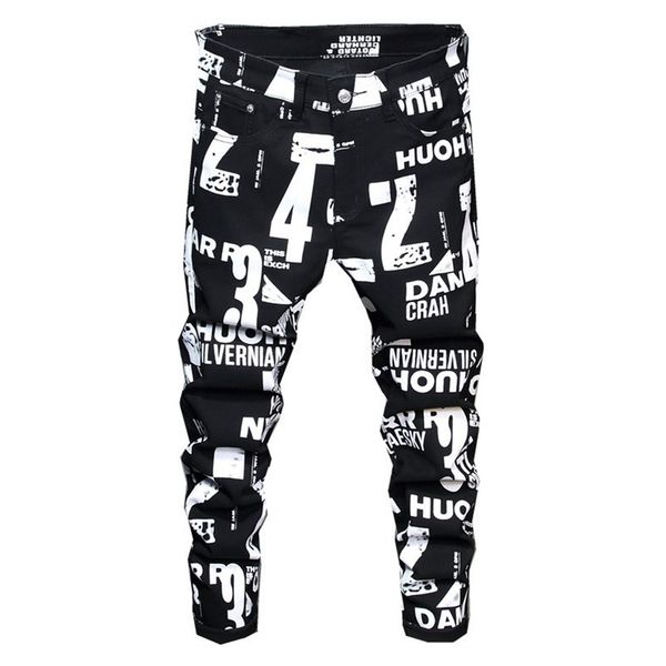 

men's with numbers and white letters, elastic jeans, Blue
